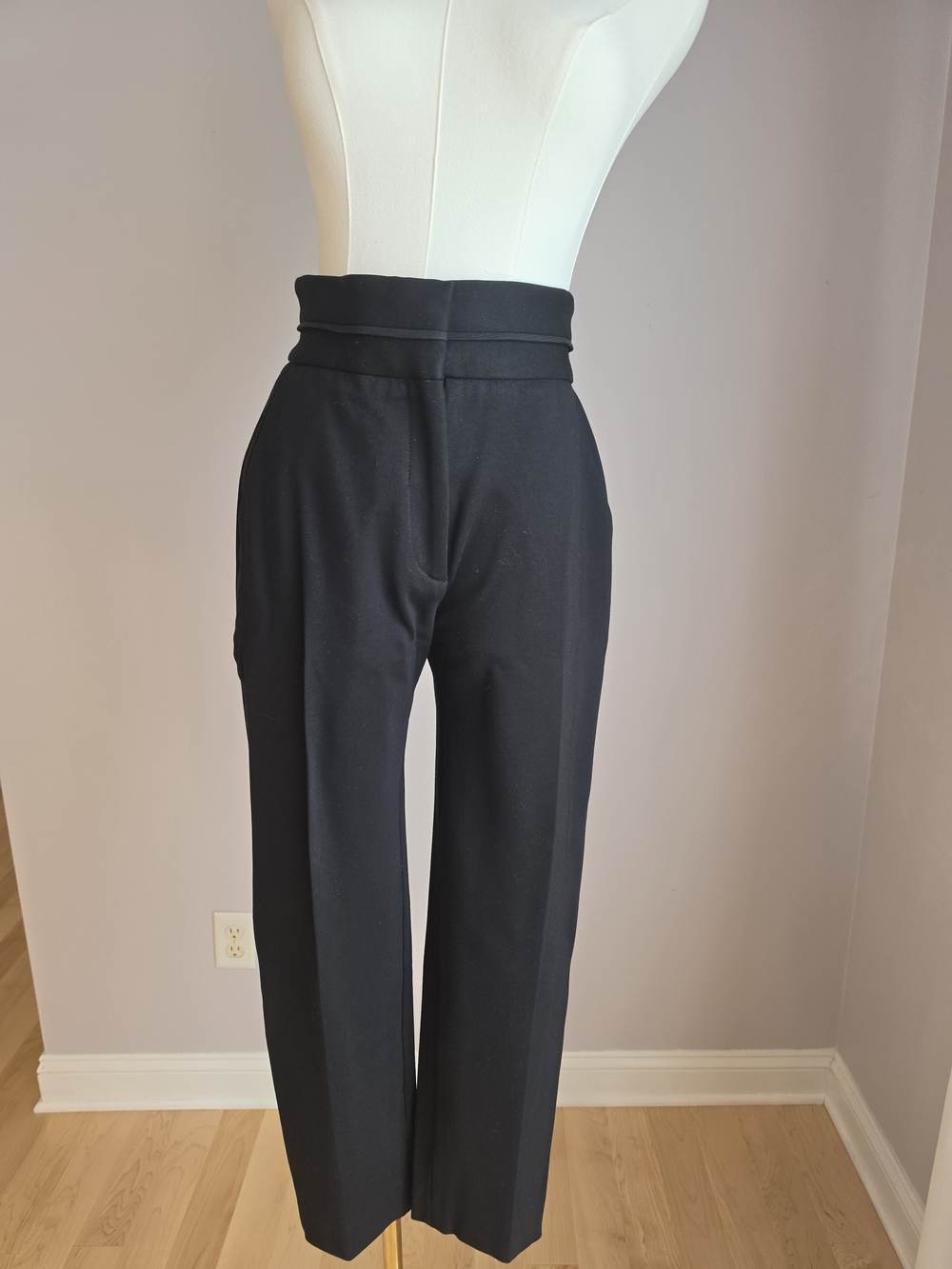 Sandro Tailored High-Waist Tuxedo Straight-Leg Trousers — Black